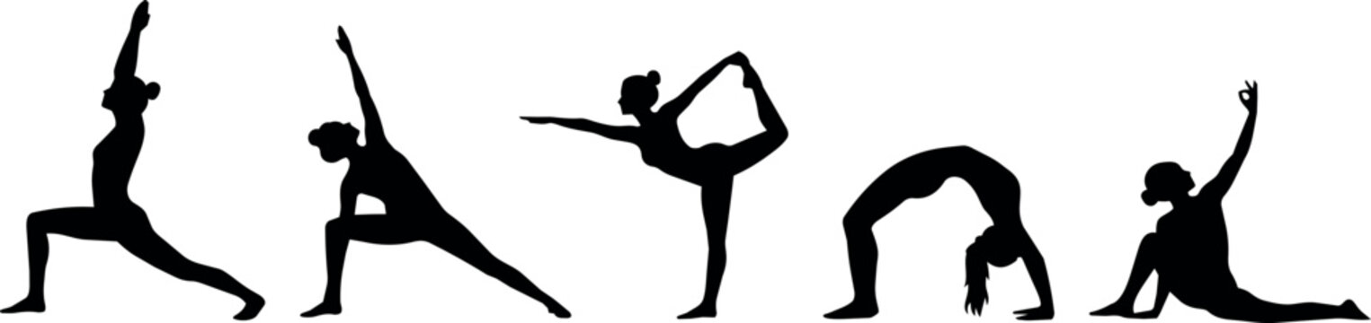 Diverse yoga poses silhouette collection for fitness and wellness