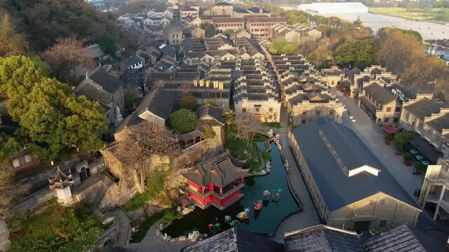Aerial view of traditional dwellings in Jiangsu water town China