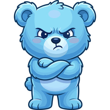 A blue cartoon bear shows Emotions with a frowning face and crossed arms standing alone.