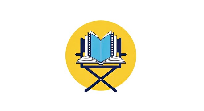 Book and director's chair logo for film education.