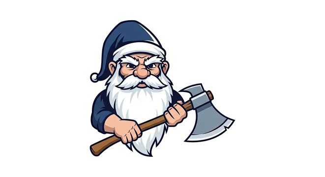 Cartoon dwarf mascot holding a large battle axe.