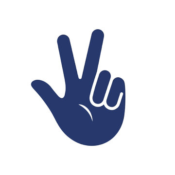 Blue Hand Showing Two Fingers Up, Victory Sign Icon