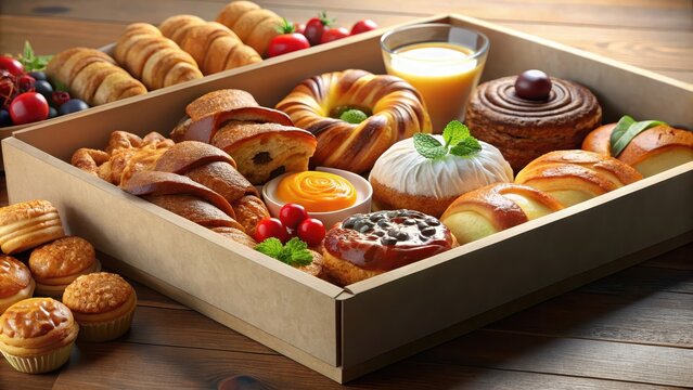 Prepackaged breakfast box with a selection of pastries