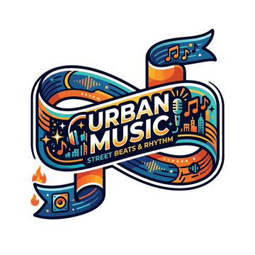 Urban Music Street Beats Rhythm Ribbon Logo Design