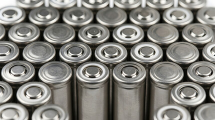 Obraz premium Close Up Pattern of Cylindrical Lithium Ion Battery Cells for Electric Vehicle Battery Manufacturing and Energy Storage