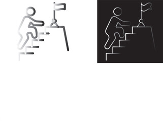 Fototapeta premium Person climbing stairs with a flag icon set. Progress and career growth icon. symbolizing goal achievement,
