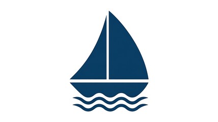 Fototapeta premium Nautical, sailboat icon, blue silhouette, vector graphic