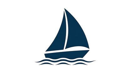 Fototapeta premium Sailing boat icon, navy blue sailboat, watercraft symbol, maritime logo