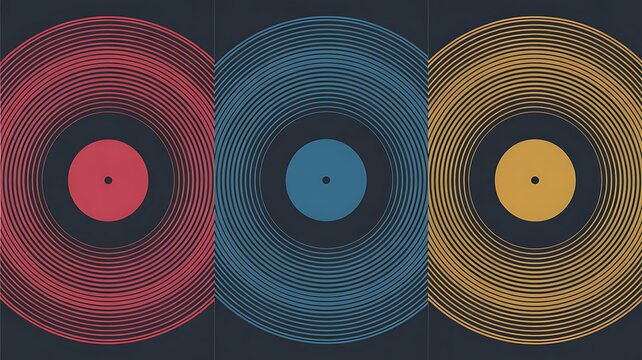 Vinyl records, colorful vinyls, red blue yellow records, music collection, album artwork