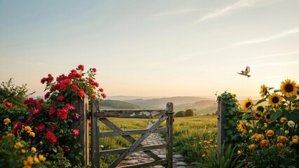 Fototapeta premium Juneteenth Celebration with Garden Gate and Flowers. Generative AI.