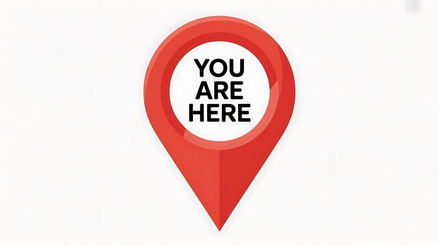 Red map pin icon, location pointer graphic, you are here symbol, navigation marker