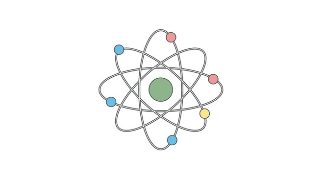 Atom Structure with Colorful Electron Orbits.