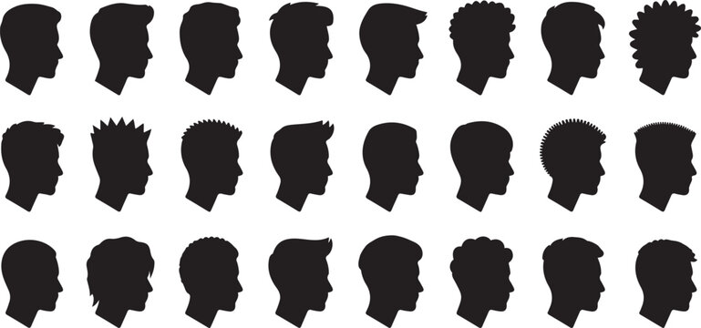 collection of various hairstyle silhouettes for men .Silhouette vector illustration