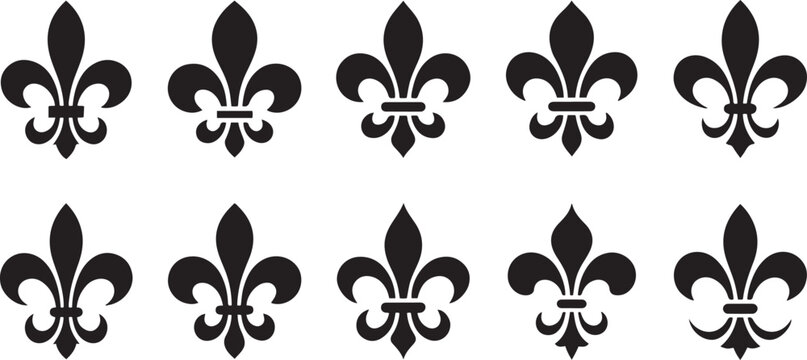 Fleur de lys icons set. Heraldic symbol .Silhouette vector illustration