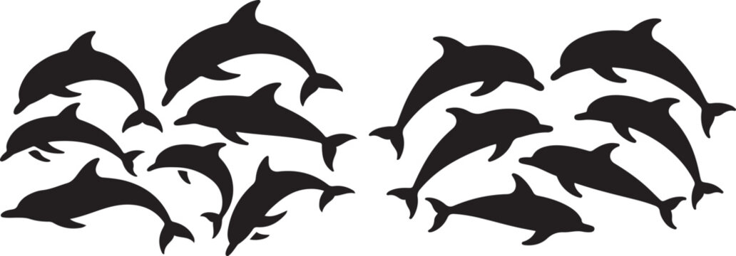 dolphin black soild silhouette bundle isolated on white .Silhouette vector illustration