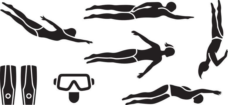 diving icons set  .Silhouette vector illustration