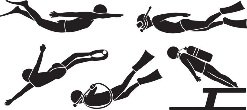 diving icons set  .Silhouette vector illustration