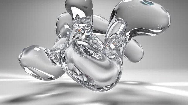 Abstract 3D rendering of a liquid metal sculpture with reflective surface in studio lighting