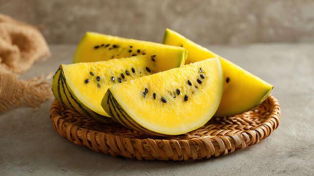Yellow watermelon, sliced ​​watermelon in summer
