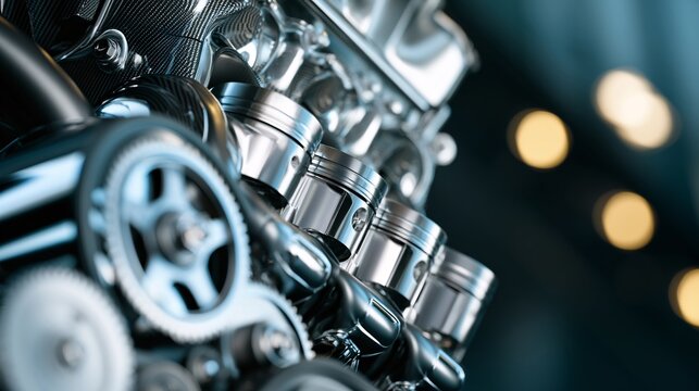 Engine mechanics breakdown automotive workshop close-up photography industrial environment side view mechanics concept