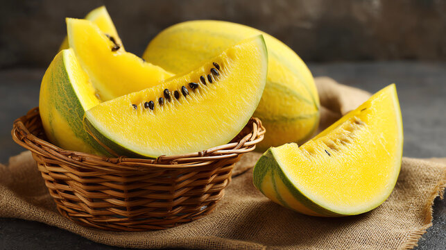 Yellow watermelon, sliced ​​watermelon in summer