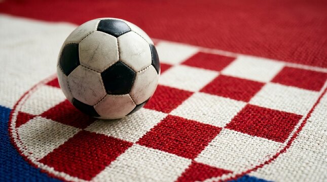Soccer Ball on Croatian Flag Checkerboard Pattern