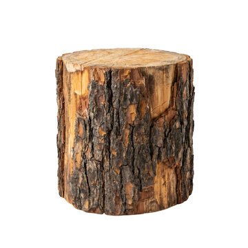 Wooden log section with bark isolated on transparent background
