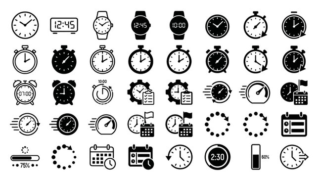 Time & Clock Icon Set &ndash; Stopwatch, Timer, Watch, Speed Clock & Progress Loading Symbols Vector Collection