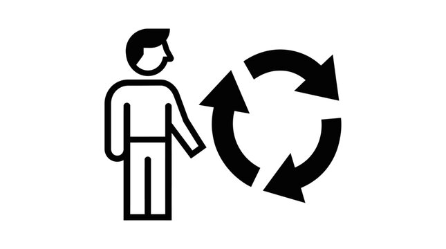 Triman Recycling Symbol Icon &ndash; Minimal Black and White Environmental Compliance Sign Vector