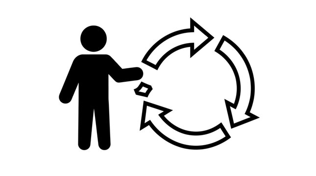 Triman Recycling Symbol Icon &ndash; Minimal Black and White Environmental Compliance Sign Vector