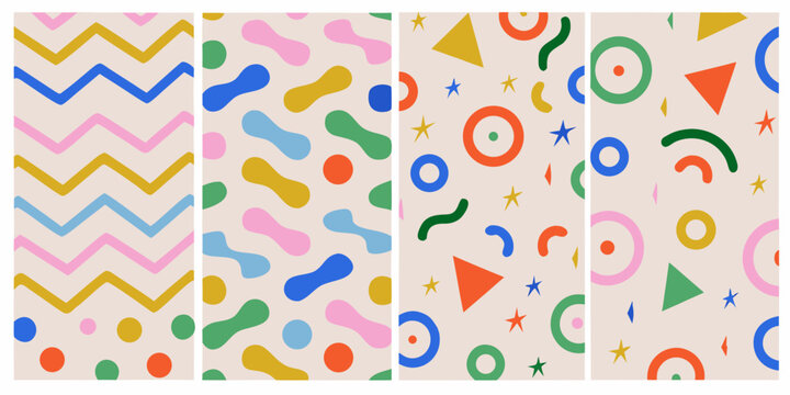 Geometric Memphis Style Patterns Colorful Vector Illustration