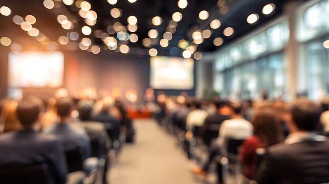 Delegates attend a professional conference in a large, modern hall