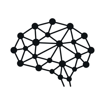 Artificial intelligence brain profile icon constructed from connected neural network nodes 