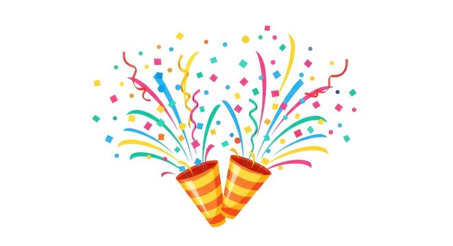 Party poppers exploding with confetti and streamers