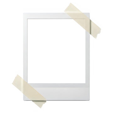 Blank photo frame with gold ribbon bow on top isolated on white background