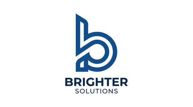 Clean modern monogram logo for BRIGHTER SOLUTIONS, combining vertical bar and circular lines into stylized lowercase b in confident blue, symbolizing clarity, focus and forward‑thinking technology or 