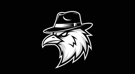 Fototapeta premium Stylized crow mascot wearing a black fedora hat logo.