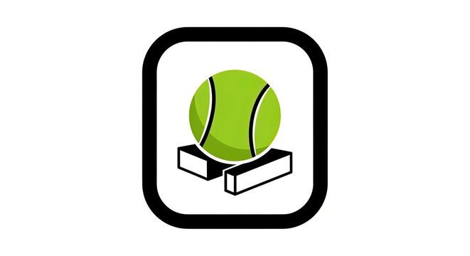Tennis ball on blocks inside a rounded square frame.