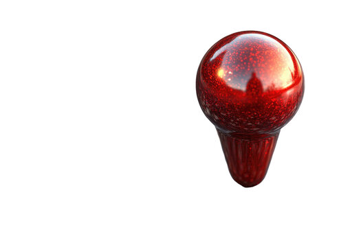 Glossy red orb with a tapered base against dark background