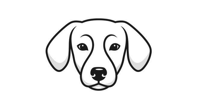 Simple black and white line art of a dog head captures the friendly expression of a beagle or labrador breed in a minimalist graphic.