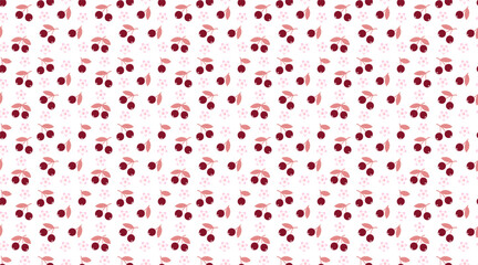 Seamless cherry fruit and pink flower pattern on white background. Cute repeatable sweet berry background for textile and wrapping paper. © โยธิน ทุมจีน