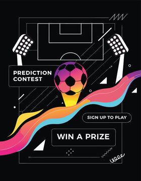 Soccer prediction contest promotional poster with colorful design
