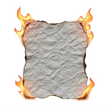 Stone block on fire with flames isolated isolated on white background
