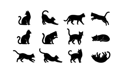 Fototapeta premium Elegant Black Cat Silhouette Vector Set with Graceful Feline Poses Collection