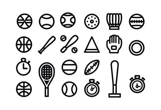 Sports icon set including balls and equipment for various games