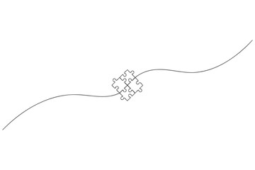 Fototapeta premium Continuous line drawing of two connected puzzle pieces with continuous minimalist connection strategy solution business interlocking creative abstract together illustration monoline