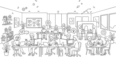 Obraz premium Business people working in creative office character collection set with corporate teamwork global connectivity concept.
