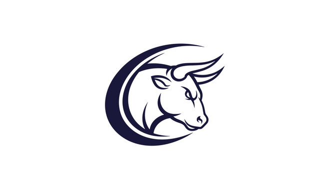 Bold bull head logo is encapsulated within a crescent shape to create a strong and modern mascot design for sports.