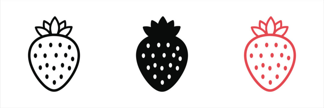 Fresh strawberry fruit icon set