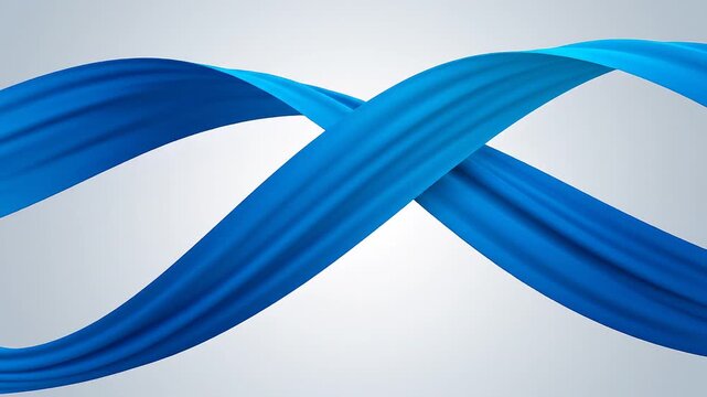 Abstract flowing blue ribbon on a white background, representing fluidity and motion
